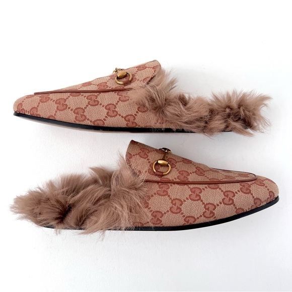 GUCCI | Princetown Fur Horsebit Tan Beige GG Monogram Slipper Mule EU 40 US 10 - Picture 9 of 10